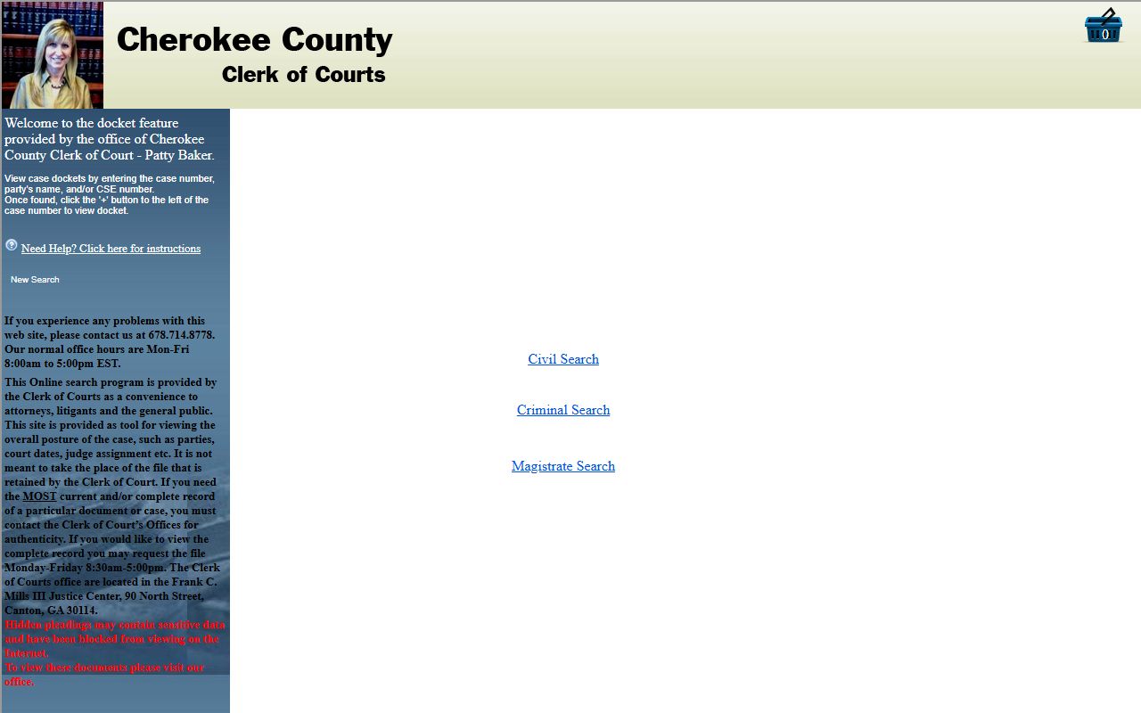 Cherokee County Superior Court Clerk website for dissolution of marriage records
