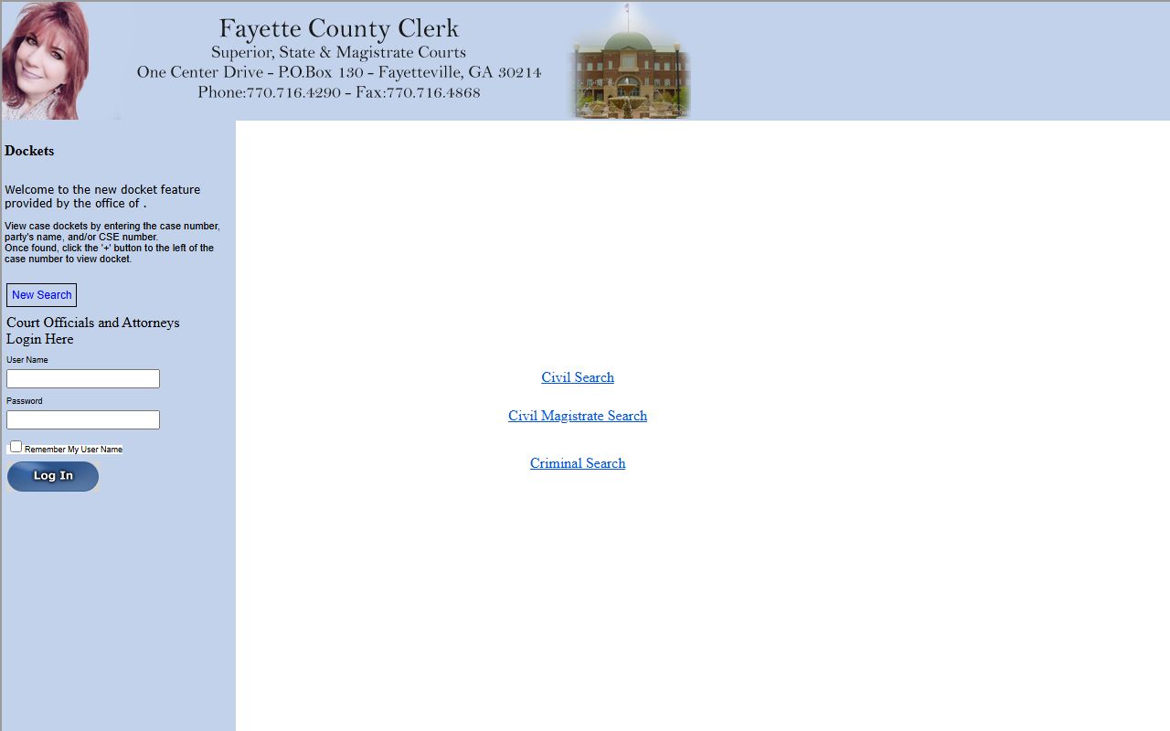 Fayette County Clerk of Court website for dissolution of marriage records and case search in Fayetteville Georgia