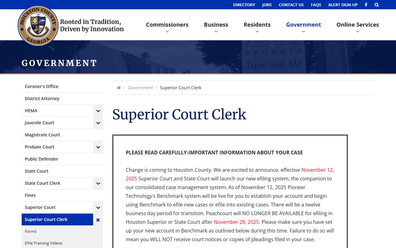 Superior Court Clerk website showing dissolution of marriage filing information