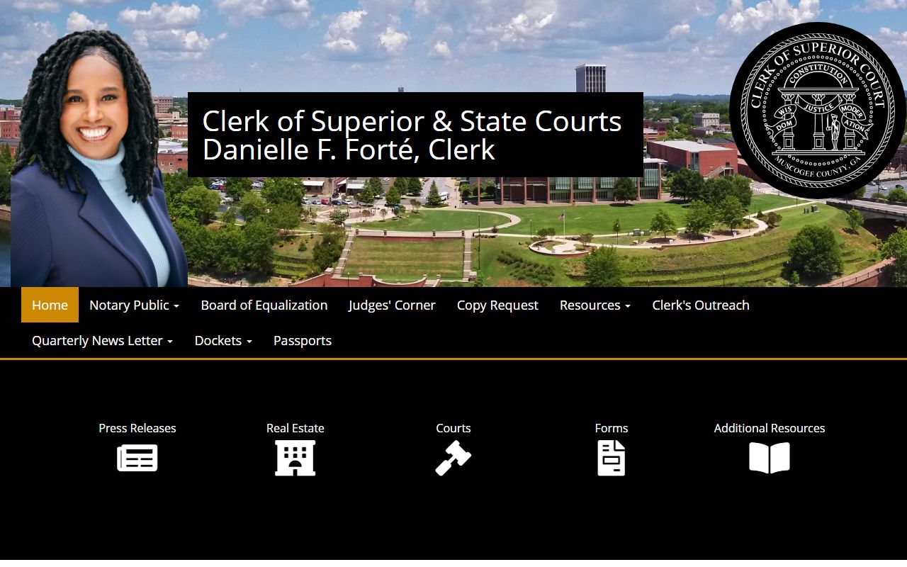 Muscogee County Superior Court website showing online case search for dissolution of marriage records