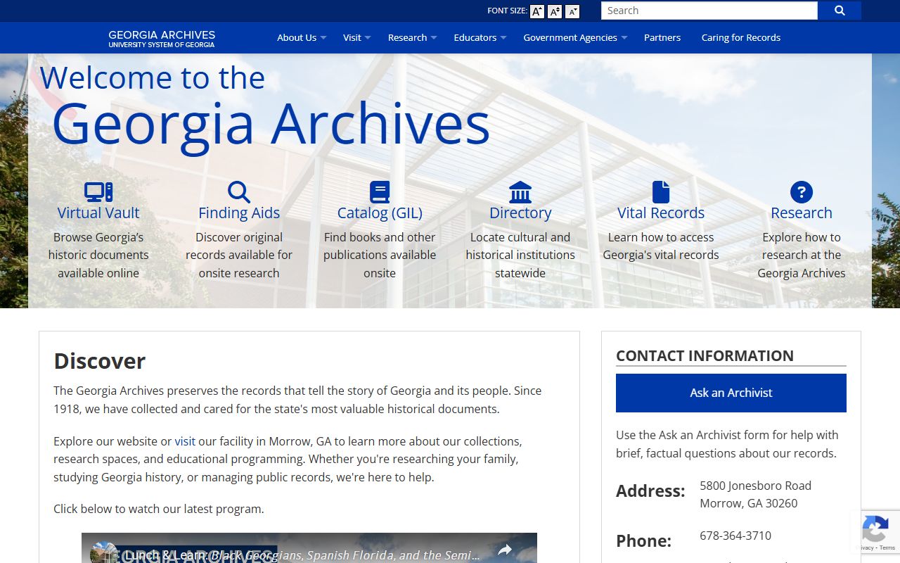 Georgia Archives website for accessing historical dissolution of marriage index records and pre-1833 divorce records