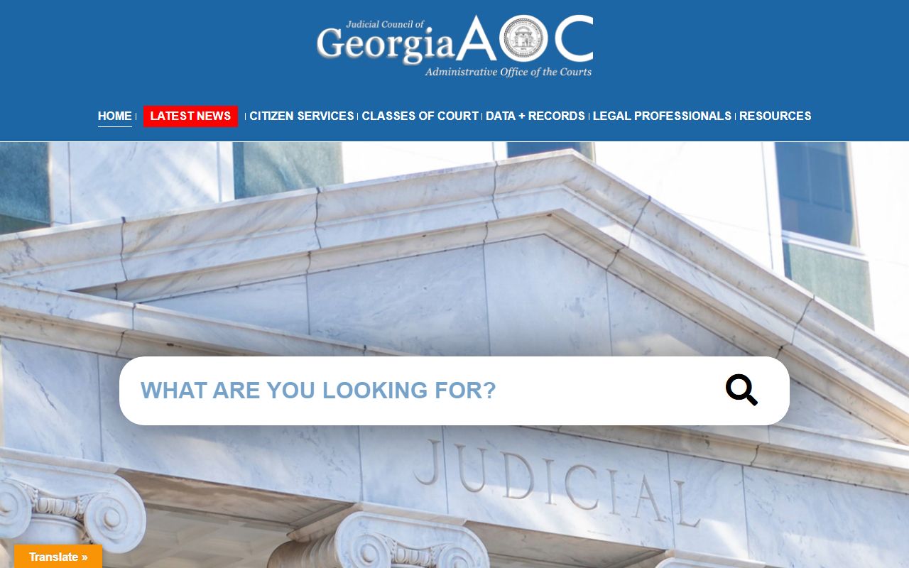 Georgia Courts statewide portal for searching dissolution of marriage case records